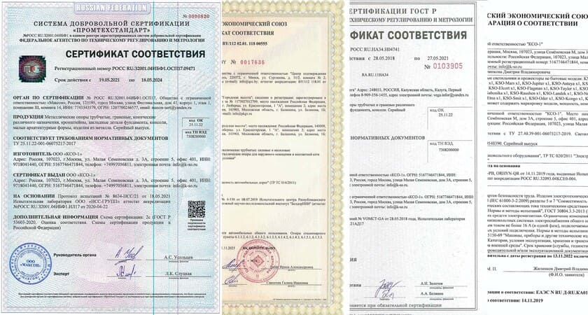 сертификаты на осветительное оборудование компании КСО-1